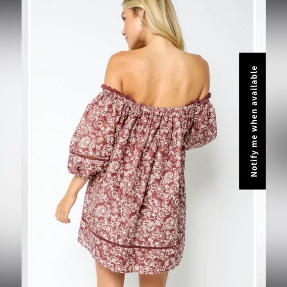 Olivaceous Avery Dress Boho Western Floral Lace Puff Short Sleeve Mini Medium - Picture 9 of 15